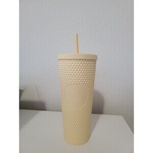 Starbucks Soft Touch Matte Light Yellow Studded 24oz Tumbler w Straw Rare 2022